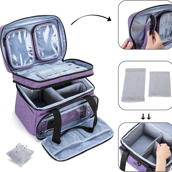Double Layer Sewing Accessories Organizer with 2 Detachable Pouches, Large Sewin - Picture 3 of 6